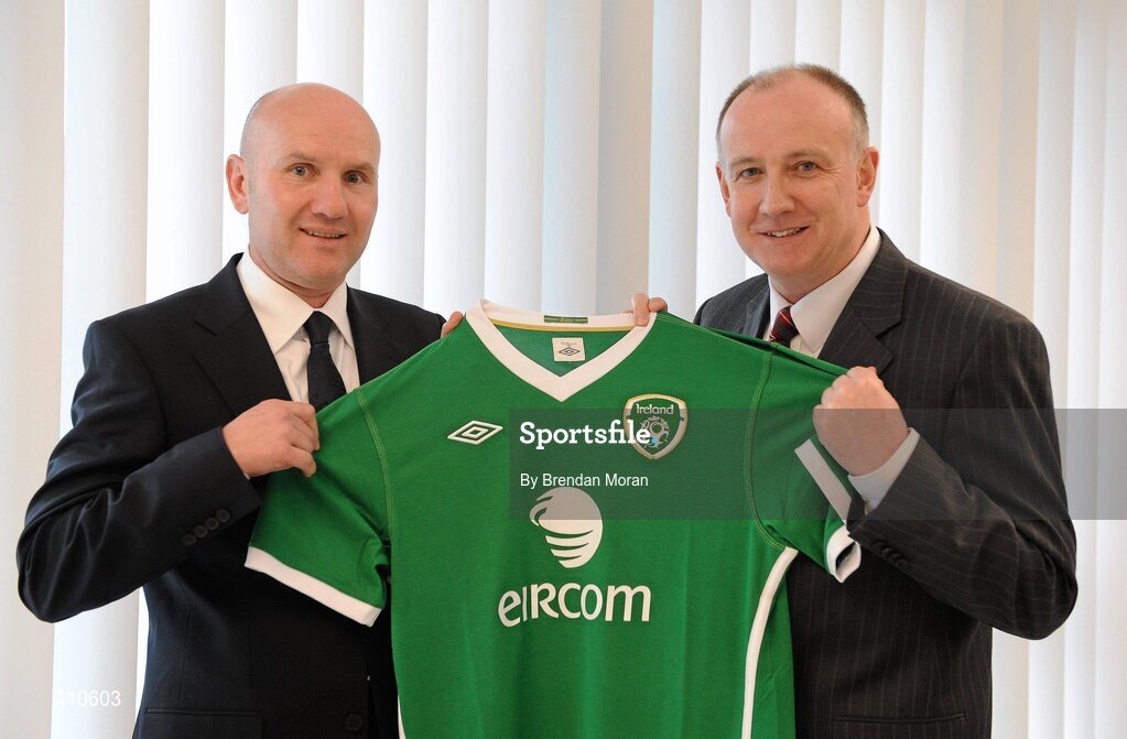18 March 2010; New Republic of Ireland Under-23 manager Paul Doolin, left, after a press conference to announce his appointment with Fran Gavin, Director of the Airtricity League. FAI Headquarters, Abbotstown, Dublin. Picture credit: Brendan Moran / SPORTSFILE