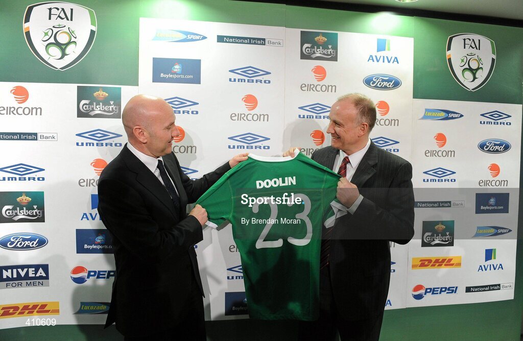 18 March 2010; New Republic of Ireland Under-23 manager Paul Doolin aftert a press conference to announce his appointment with Fran Gavin, Director of the Airtricity League. FAI Headquarters, Abbotstown, Dublin. Picture credit: Brendan Moran / SPORTSFILE