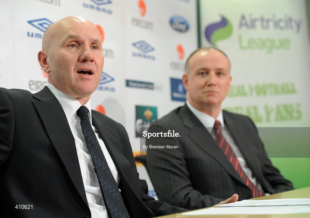 18 March 2010; New Republic of Ireland Under-23 manager Paul Doolin at a press conference to announce his appointment with Fran Gavin, Director of the Airtricity League. FAI Headquarters, Abbotstown, Dublin. Picture credit: Brendan Moran / SPORTSFILE