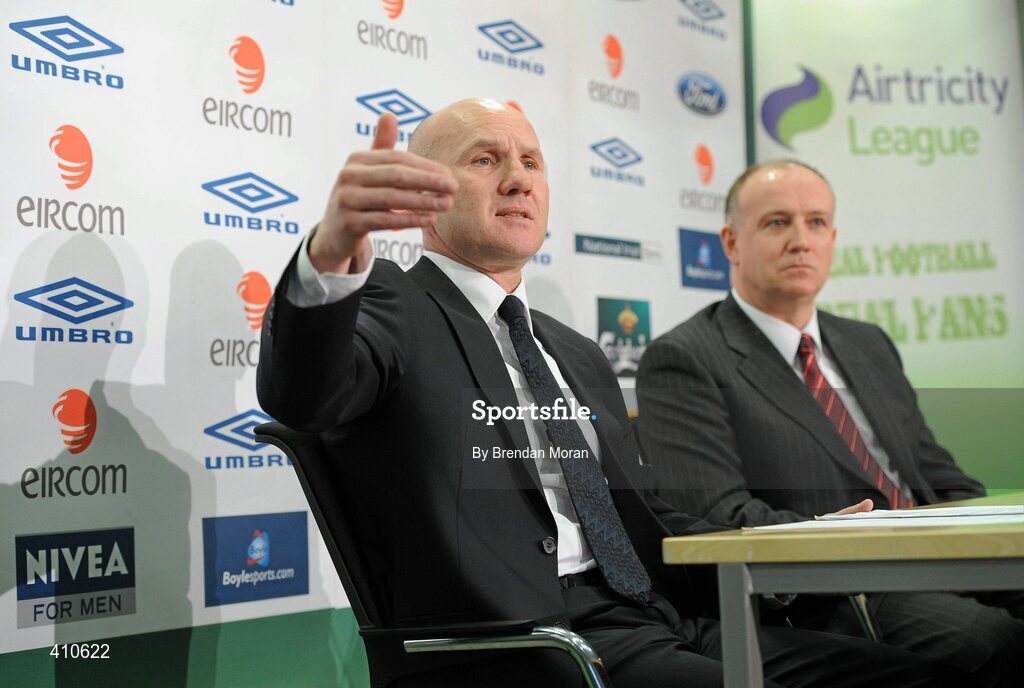 18 March 2010; New Republic of Ireland Under-23 manager Paul Doolin at a press conference to announce his appointment with Fran Gavin, Director of the Airtricity League. FAI Headquarters, Abbotstown, Dublin. Picture credit: Brendan Moran / SPORTSFILE