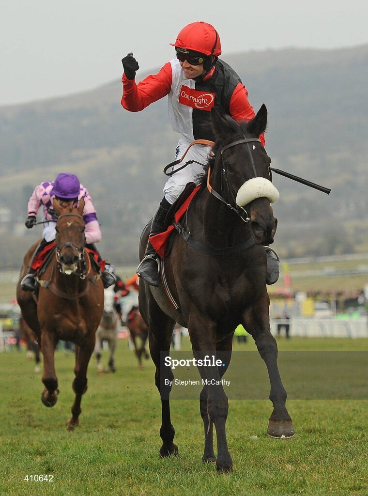 18 March 2010; Jockey Ruby Walsh, onboard Big Bucks, celebrates after winning the Ladbrokes World Hurdle. Cheltenham Racing Festival - Thursday. Prestbury Park, Cheltenham, Gloucestershire, England. Picture credit: Stephen McCarthy / SPORTSFILE