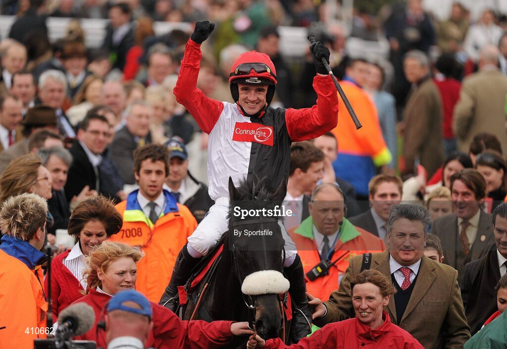18 March 2010; Jockey Ruby Walsh celebrates after winning the Ladbrokes World Hurdle on Big Buck's. Cheltenham Racing Festival - Thursday. Prestbury Park, Cheltenham, Gloucestershire, England. Photo by Sportsfile