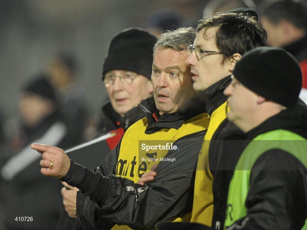 10 March 2010; Tyrone manager Liam Donnelly, left, with assistant manager Ryan Porter. Cadbury Ulster GAA Football Under 21 Championship preliminary Round, Tyrone v Derry, Healy Park, Omagh, Co. Tyrone. Picture credit: Oliver McVeigh / SPORTSFILE