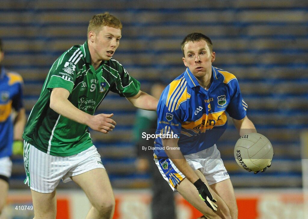 18 March 2010; Peter Acheson, Tipperary, in action against Tony McMahon, Limerick. Cadbury Munster GAA Football Under 21 Championship Semi-Final, Tipperary v Limerick, Semple Stadium, Thurles, Co. Tipperary. Picture credit: Diarmuid Greene / SPORTSFILE