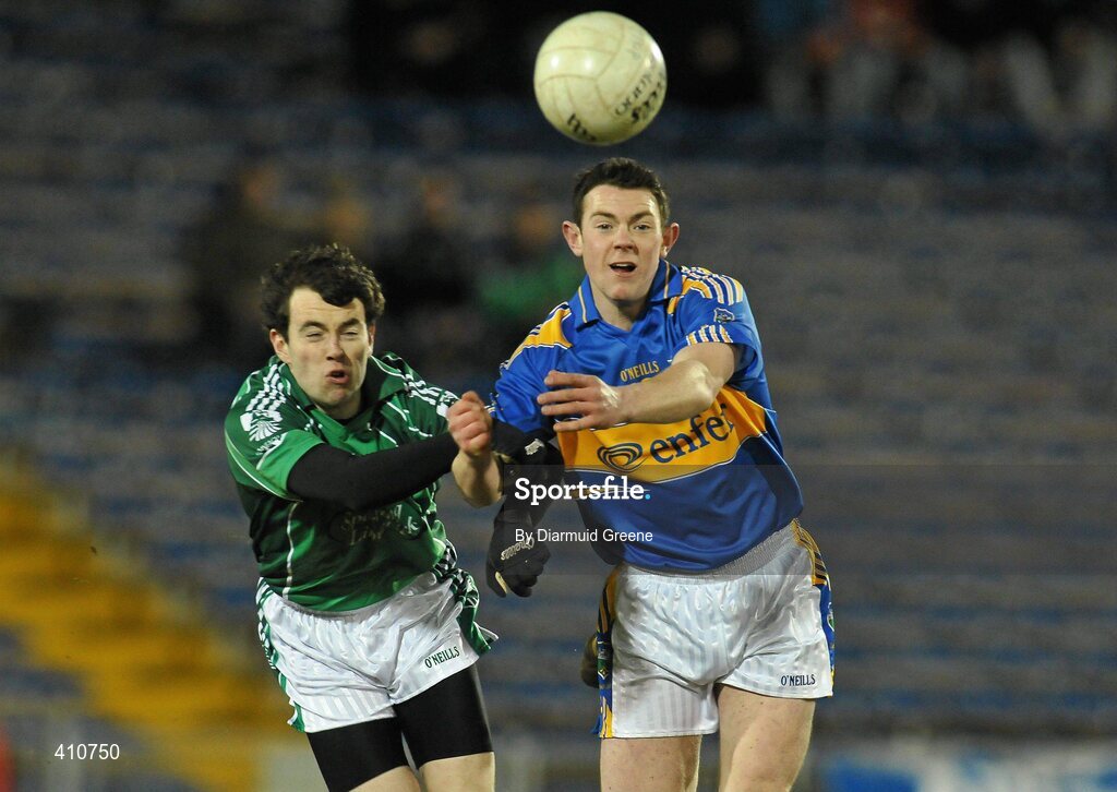 18 March 2010; Sean Carey, Tipperary, in action against Brian Treacy, Limerick. Cadbury Munster GAA Football Under 21 Championship Semi-Final, Tipperary v Limerick, Semple Stadium, Thurles, Co. Tipperary. Picture credit: Diarmuid Greene / SPORTSFILE