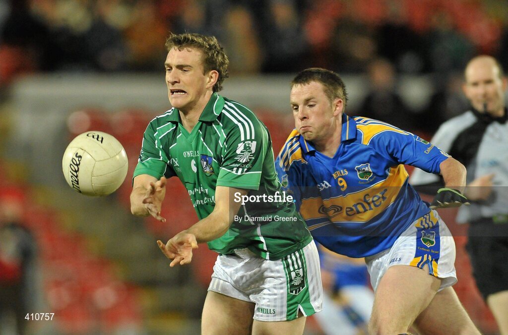 18 March 2010; Eoin Joy, Limerick, in action against Peter Acheson, Tipperary. Cadbury Munster GAA Football Under 21 Championship Semi-Final, Tipperary v Limerick, Semple Stadium, Thurles, Co. Tipperary. Picture credit: Diarmuid Greene / SPORTSFILE