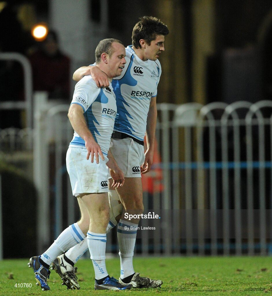 18 March 2010; Hein O'Hare, Glasgow Warriors, celebrates with team-mate Peter Murchie, right, after scoring his side's first try. Celtic League, Leinster v Glasgow Warriors, RDS, Ballsbridge, Dublin. Picture credit: Brian Lawless / SPORTSFILE