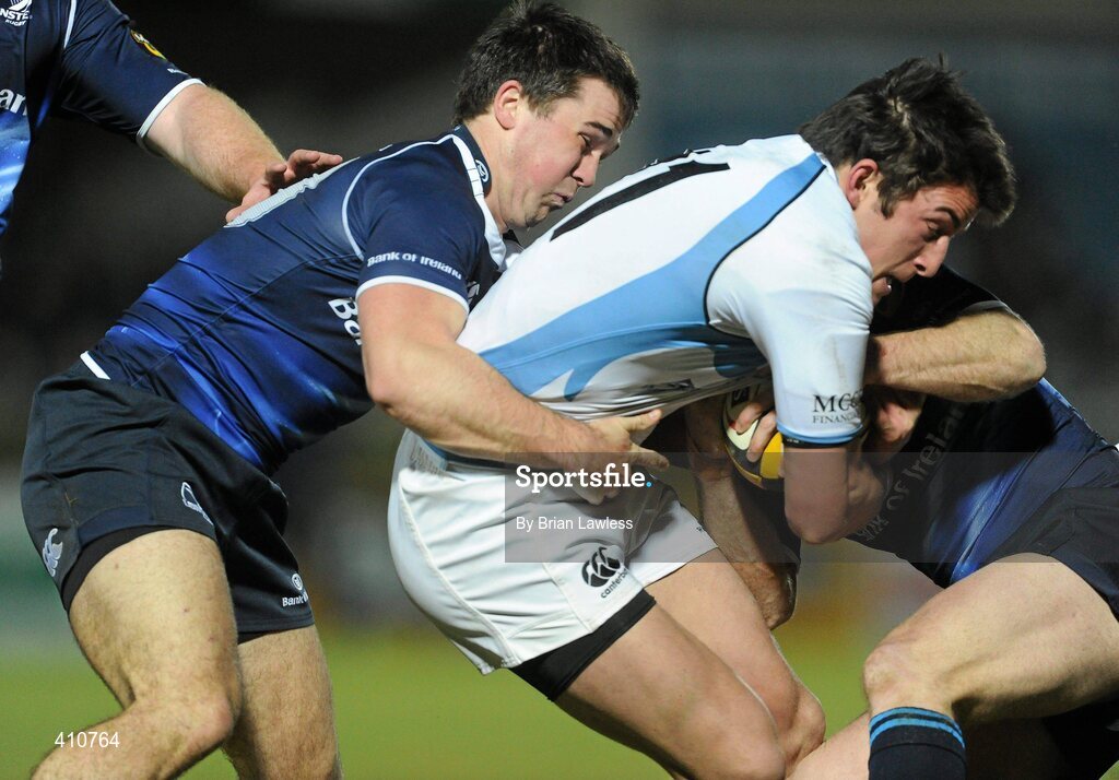 18 March 2010; Daniel Van Der Merwe, Glasgow Warriors, in action against Eoin O'Malley, left, and Shaun Berne, Leinster. Celtic League, Leinster v Glasgow Warriors, RDS, Ballsbridge, Dublin. Picture credit: Brian Lawless / SPORTSFILE