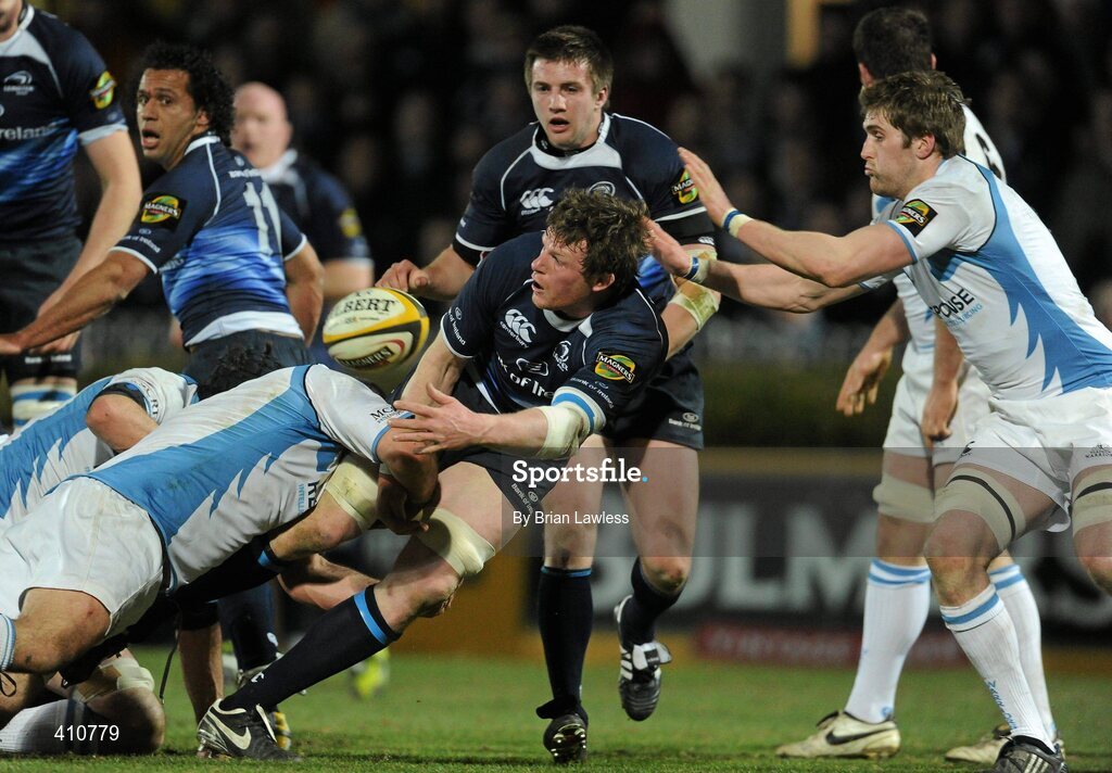 18 March 2010; Malcolm O'Kelly, Leinster, in action against Ed Kalma, left, and Richie Vernon, Glasgow Warriors. Celtic League, Leinster v Glasgow Warriors, RDS, Ballsbridge, Dublin. Picture credit: Brian Lawless / SPORTSFILE