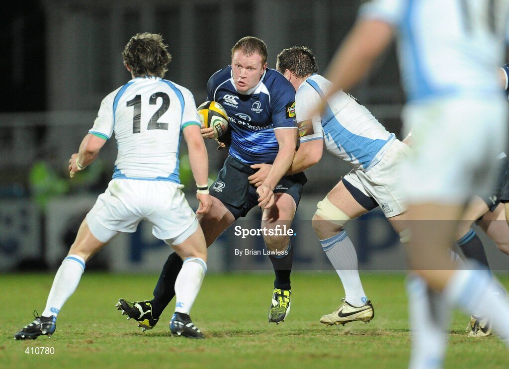 18 March 2010; Stephen Keogh, Leinster, in action against James Eddie and Peter Horne, left, Glasgow Warriors. Celtic League, Leinster v Glasgow Warriors, RDS, Ballsbridge, Dublin. Picture credit: Brian Lawless / SPORTSFILE