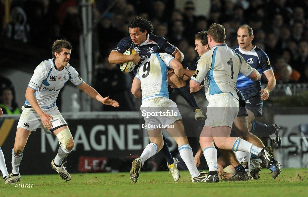 18 March 2010; Isa Nacewa, Leinster, is tackled by Mark McMillan, Glasgow Warriors. Celtic League, Leinster v Glasgow Warriors, RDS, Ballsbridge, Dublin. Picture credit: Brian Lawless / SPORTSFILE