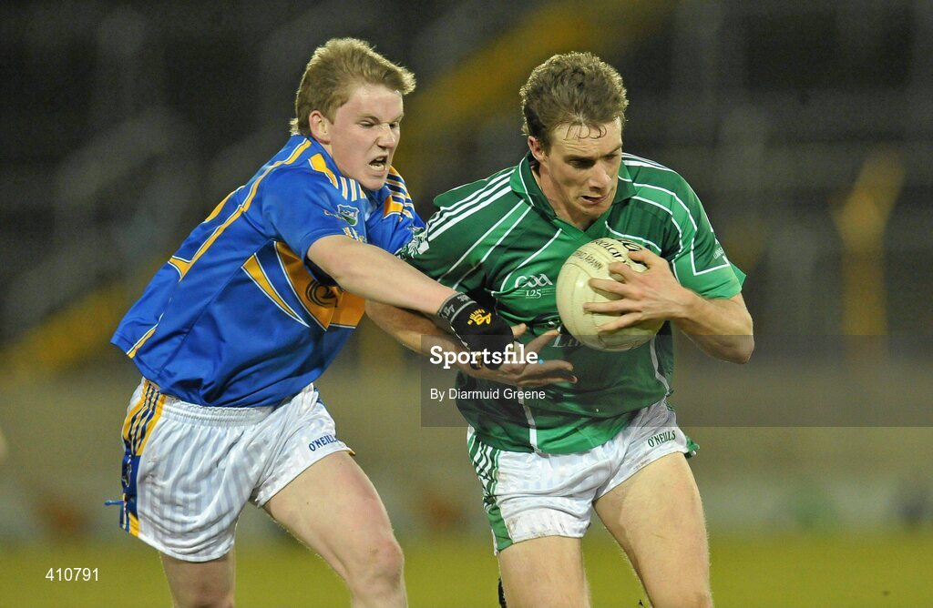 18 March 2010; Eoin Joy, Limerick, in action against Michael O'Dwyer, Tipperary. Cadbury Munster GAA Football Under 21 Championship semi-final, Tipperary v Limerick, Semple Stadium, Thurles, Co. Tipperary. Picture credit: Diarmuid Greene / SPORTSFILE