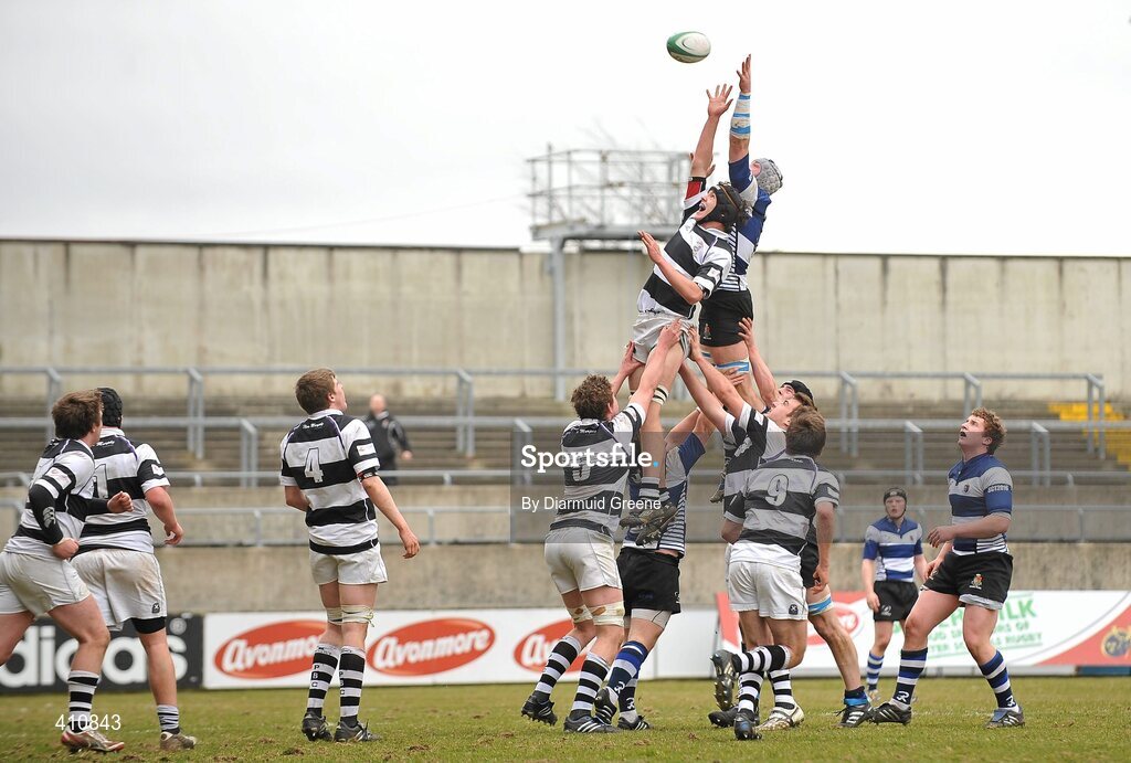 17 March 2010; Shane Buckley, Rockwell College, contests a lineout with Brian Carroll, PBC. Munster Schools Senior Cup Final, Rockwell College v PBC, Thomond Park, Limerick. Picture credit: Diarmuid Greene / SPORTSFILE