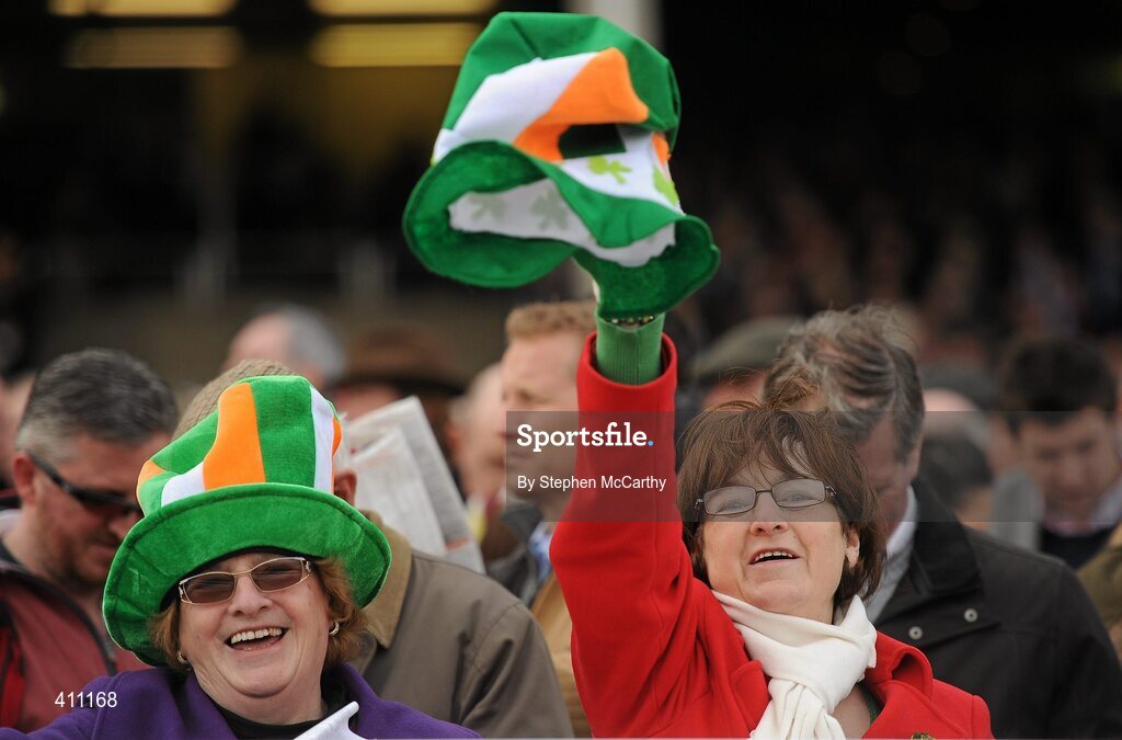 17 March 2010; Punters Christine Boland, from Portumna, Co. Galway, left, and Kitty Flaherty, from Duleek, Co. Meath, during the third day of the festival. Cheltenham Racing Festival - Wednesday. Prestbury Park, Cheltenham, Gloucestershire, England. Picture credit: Stephen McCarthy / SPORTSFILE