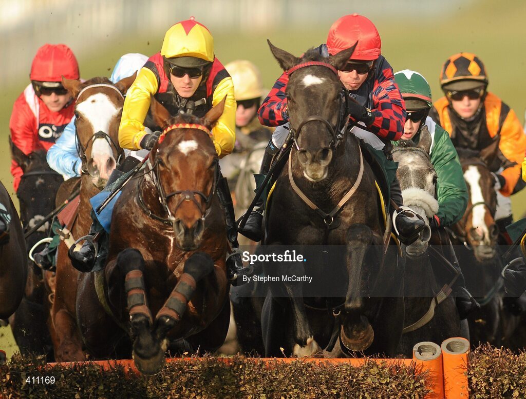 17 March 2010; Loch Long, with Andrew McNamara up, left, and Kudu Country, Graham Lee, clear a hurdle during the Fred Winter Juvenile Novices' Handicap Hurdle. Cheltenham Racing Festival - Wednesday. Prestbury Park, Cheltenham, Gloucestershire, England. Picture credit: Stephen McCarthy / SPORTSFILE