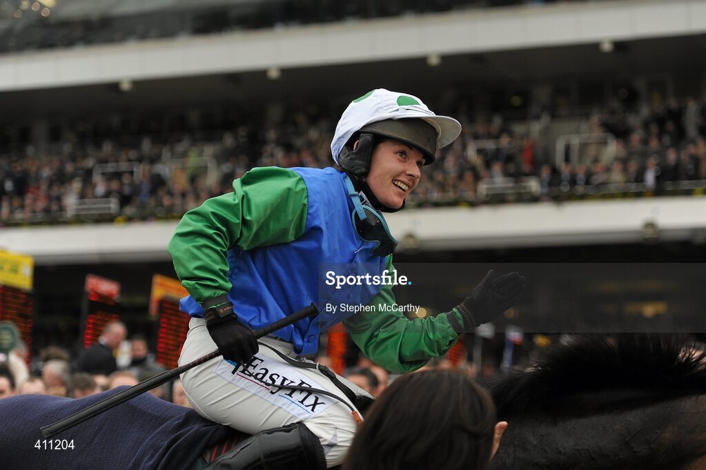 17 March 2010; Jockey Katie Walsh, onboard Poker de Sivola, celebrates after winning the 140th Year Of The National Hunt Chase Challenge Cup. Cheltenham Racing Festival - Wednesday. Prestbury Park, Cheltenham, Gloucestershire, England. Picture credit: Stephen McCarthy / SPORTSFILE