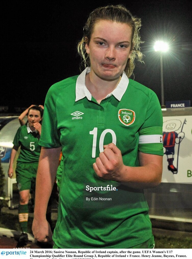 24 March 2016; Saoirse Noonan, Republic of Ireland captain, after the game. UEFA Women's U17 Championship Qualifier Elite Round Group 3, Republic of Ireland v France. Henry Jeanne, Bayeux, France. Picture credit: Eóin Noonan / SPORTSFILE