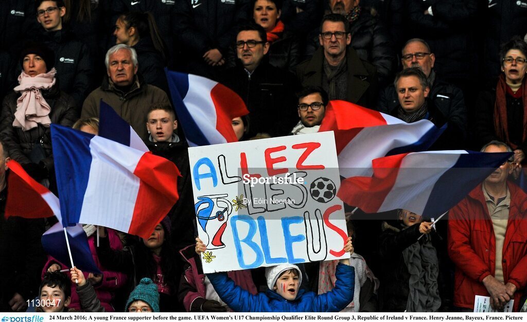 24 March 2016; A young France supporter before the game. UEFA Women's U17 Championship Qualifier Elite Round Group 3, Republic of Ireland v France. Henry Jeanne, Bayeux, France. Picture credit: Eóin Noonan / SPORTSFILE