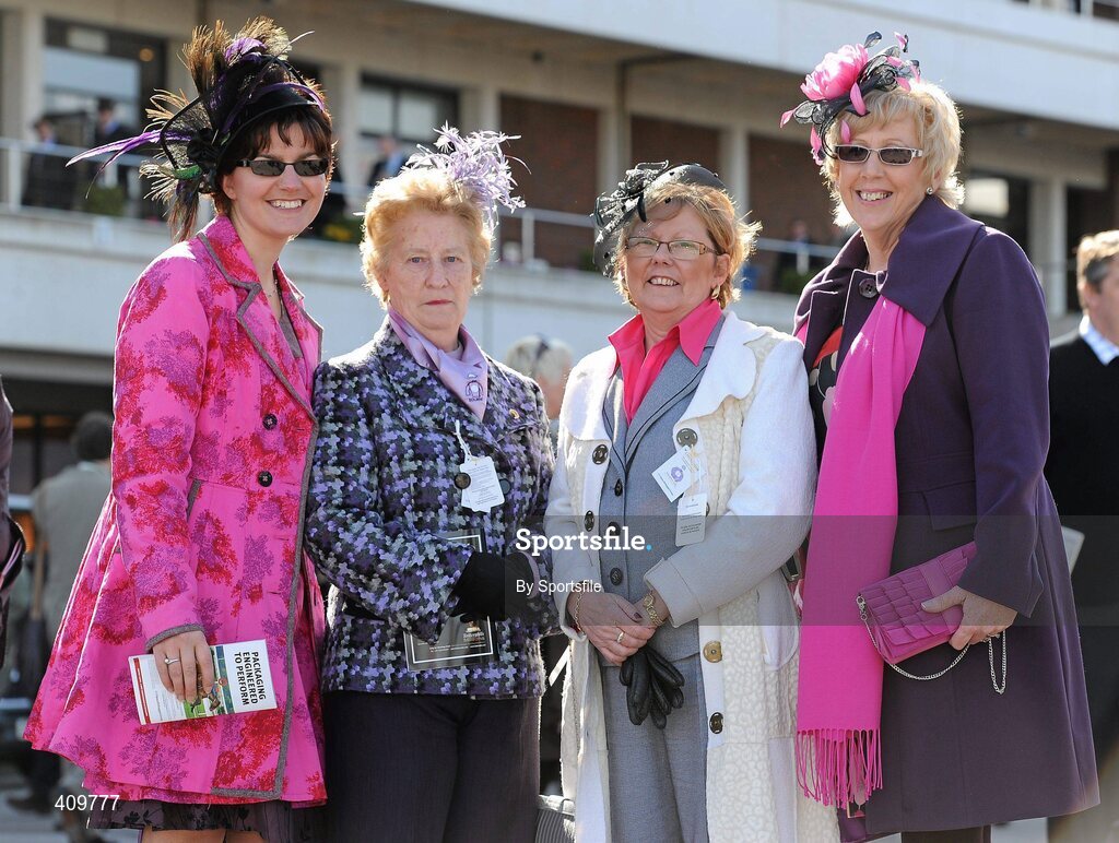 16 March 2010; Enjoying the days racing were connections of Solwhit, from left, Clodagh Martin, Alice Powre, Margaret Saunders and Mary O'Hanlon, from Wexford. Cheltenham Racing Festival - Tuesday. Prestbury Park, Cheltenham, Gloucestershire, England. Photo by Sportsfile