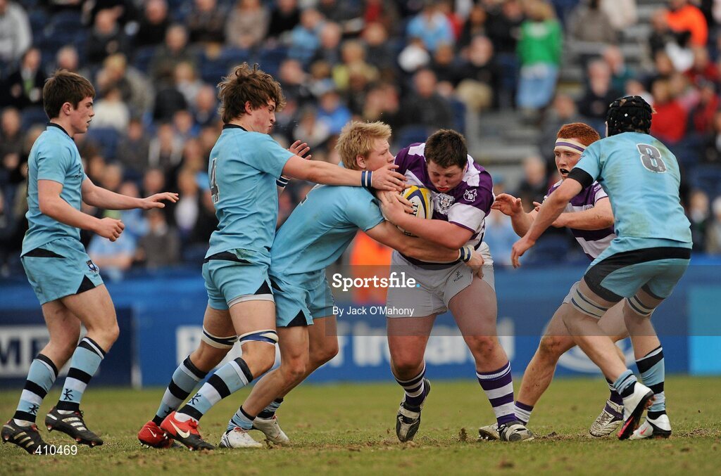 17 March 2010; Ian Prendiville, Clongowes Wood College SJ, in action against, from left, Luke McGrath, Shane O'Connor, Finlay Barry and Paddy Dix, St. Michael's College. Leinster Schools Senior Cup Final, Clongowes Wood College SJ v St. Michael's College. RDS, Ballsbridge, Dublin. Picture credit: Jack O'Mahony / SPORTSFILE