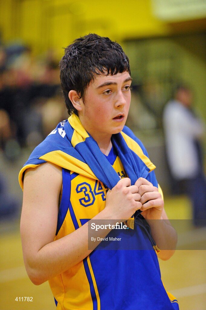 22 March 2010; A dejected Killian Rudden, Patrician High School, at the end of the game after defeat to St. Louis Community School. U16B Boys - All-Ireland Schools League Finals 2010, Patrician High School, Carrickmacross v St. Louis Community School, Kiltimagh, Mayo, National Basketball Arena, Tallaght, Dublin. Picture credit: David Maher / SPORTSFILE