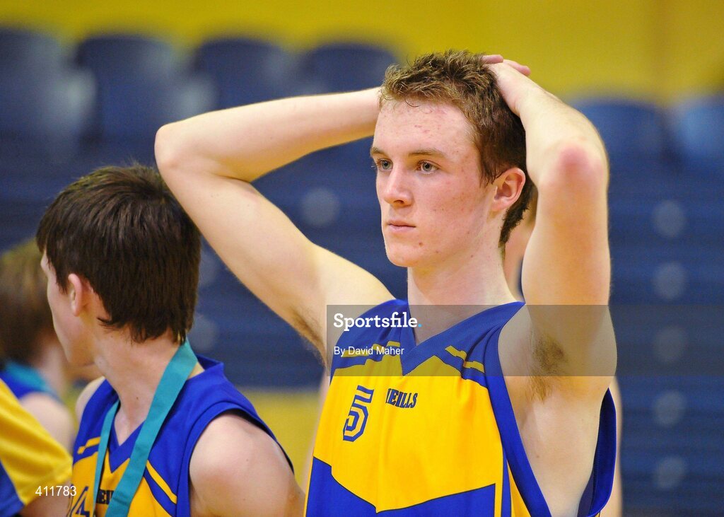 22 March 2010; A dejected Brian Campion, Patrician High School, at the end of the game after defeat to St. Louis Community School. U16B Boys - All-Ireland Schools League Finals 2010, Patrician High School, Carrickmacross v St. Louis Community School, Kiltimagh, Mayo. National Basketball Arena, Tallaght, Dublin. Picture credit: David Maher / SPORTSFILE