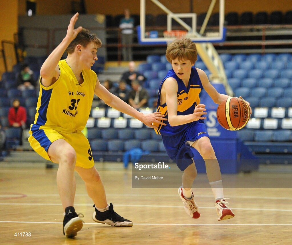 22 March 2010; Kevin O'Hanlon, Patrician High School, in action against Sean Moran, St. Louis Community School. U16B Boys - All-Ireland Schools League Finals 2010, Patrician High School, Carrickmacross v St. Louis Community School, Kiltimagh, Mayo, National Basketball Arena, Tallaght, Dublin. Picture credit: David Maher / SPORTSFILE
