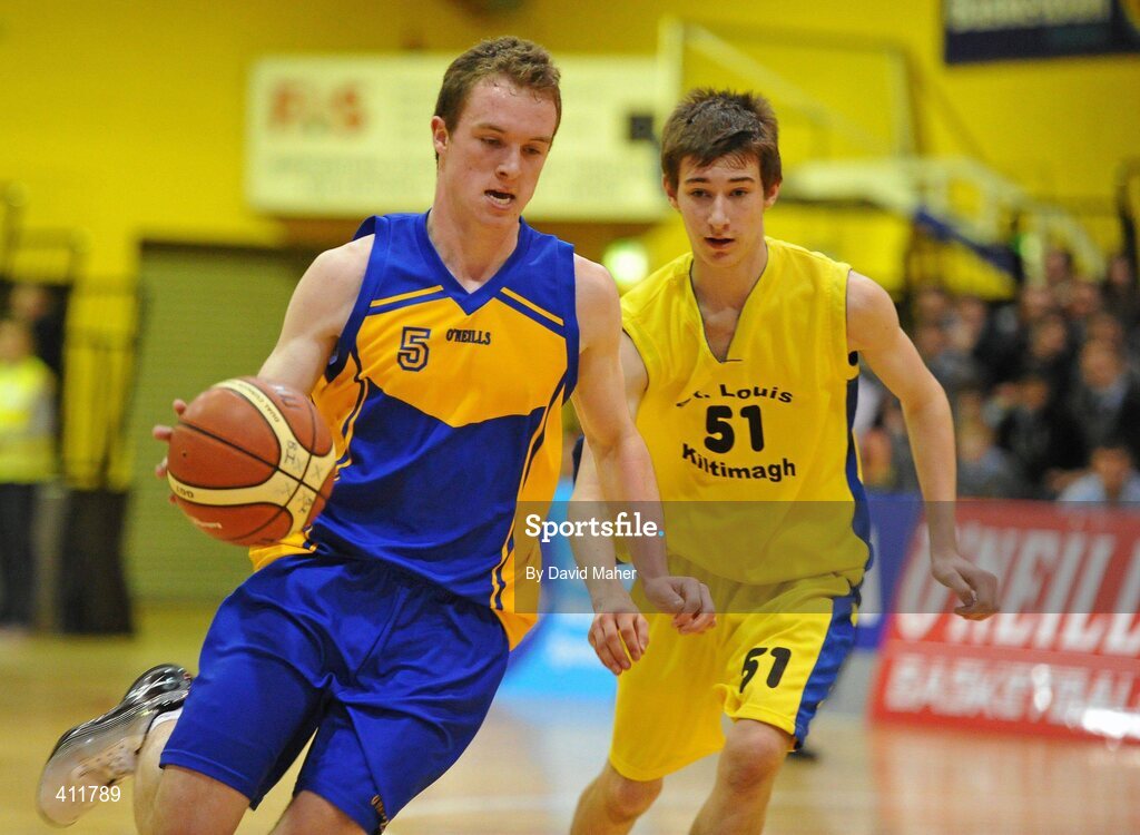 22 March 2010; Brian Campion, Patrician High School, in action against Dillion Gallagher, St. Louis Community School. U16B Boys - All-Ireland Schools League Finals 2010, Patrician High School, Carrickmacross v St. Louis Community School, Kiltimagh, Mayo, National Basketball Arena, Tallaght, Dublin. Picture credit: David Maher / SPORTSFILE