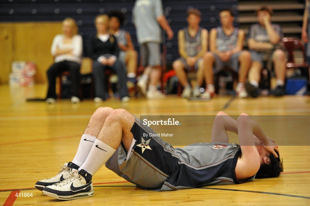 22 March 2010; A dejected David O'Callaghan, Carrigaline Community School, at the end of the game. U19B Boys - All-Ireland Schools League Finals 2010, Carrigaline Community School, Cork v Saint Eunans College, Letterkenny. National Basketball Arena, Tallaght, Dublin. Picture credit: David Maher / SPORTSFILE