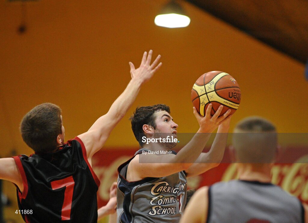 22 March 2010; Graeme Richmond, Carrigaline Community School, in action against Aodhan Hickey, Saint Eunans College. U19B Boys - All-Ireland Schools League Finals 2010, Carrigaline Community School, Cork v Saint Eunans College, Letterkenny, National Basketball Arena, Tallaght, Dublin. Picture credit: David Maher / SPORTSFILE