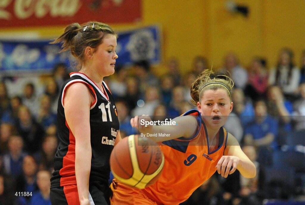 22 March 2010; Maria Quirke, Presentation Secondary School, in action against Aisling Ni Chonchuir, Pobailscoil Dingle. U19B Girls - All-Ireland Schools League Finals 2010, Presentation Secondary School, Tralee v Pobailscoil Dingle, Kerry, National Basketball Arena, Tallaght, Dublin. Picture credit: David Maher / SPORTSFILE