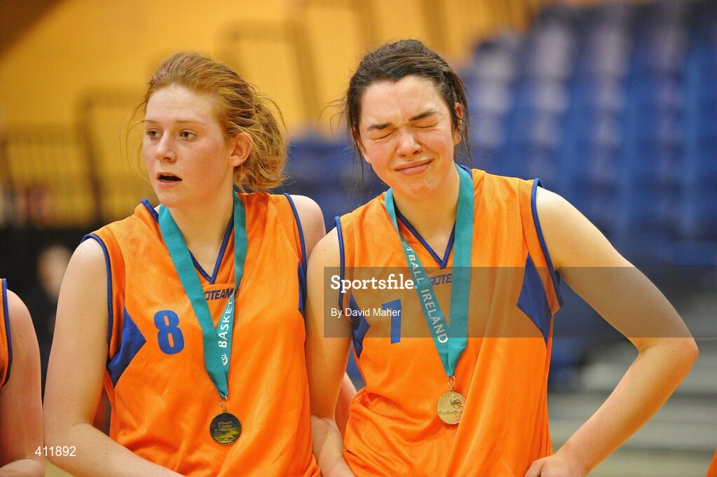 22 March 2010; Dejected players, Sinead O'Connor, left, and Maedhbh Barry, Presentation Secondary School, after defeat to Pobailscoil Dingle. U19B Girls - All-Ireland Schools League Finals 2010, Presentation Secondary School, Tralee v Pobailscoil Dingle, Kerry, National Basketball Arena, Tallaght, Dublin. Picture credit: David Maher / SPORTSFILE