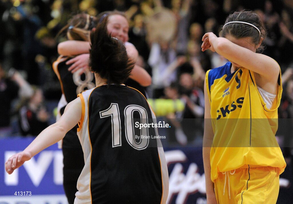 25 March 2010; Sarah Glaney, Christ King Secondary School, shows her disappointment at the end of the game having missed a free throw to tie the game. U16C Girls - All-Ireland Schools League Finals 2010, Christ King Secondary School, Cork v St. Attractas Community School, Tubbercurry, Co. Sligo, National Basketball Arena, Tallaght, Dublin. Picture credit: Brian Lawless / SPORTSFILE