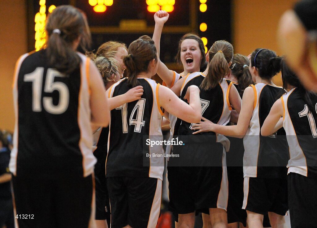 25 March 2010; Orlaith Duffy, St. Attractas Community School, celebrates with her team-mates after the match. U16C Girls - All-Ireland Schools League Finals 2010, Christ King Secondary School, Cork v St. Attractas Community School, Tubbercurry, Co. Sligo, National Basketball Arena, Tallaght, Dublin. Picture credit: Sarah Delahunt / SPORTSFILE