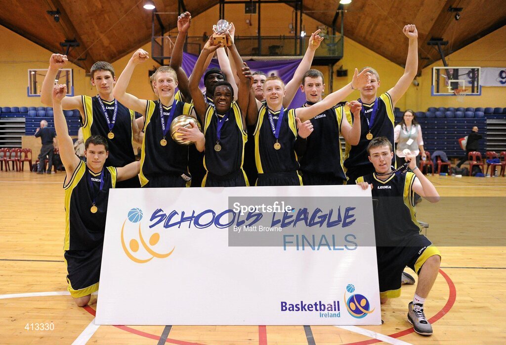 25 March 2010; The Colaiste Einde team celebrate with the cup. U19C Boys - All-Ireland Schools League Finals 2010, Colaiste Einde, Galway v CBS Ennistymon, Clare, National Basketball Arena, Tallaght, Dublin. Picture credit: Matt Browne / SPORTSFILE