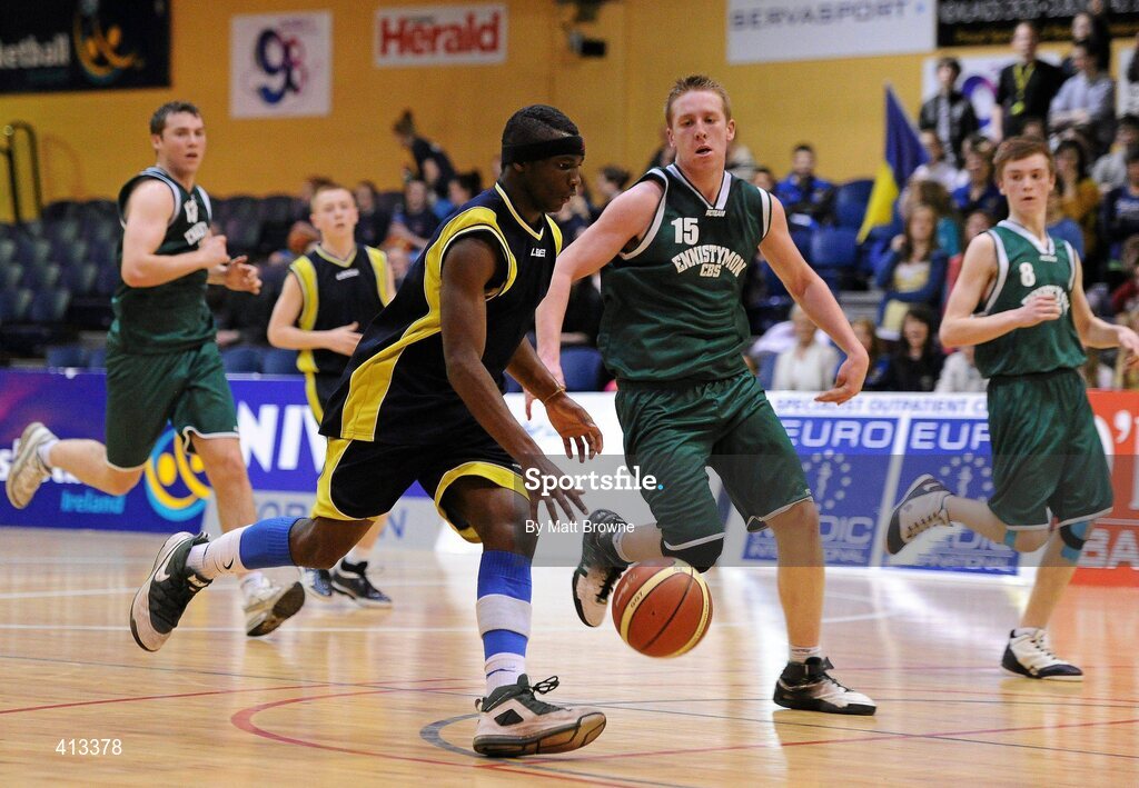 25 March 2010; Kennedy Igor, Colaiste Einde, in action against Ciaran Devitt, CBS Ennistymon. U19C Boys - All-Ireland Schools League Finals 2010, Colaiste Einde, Galway v CBS Ennistymon, Clare, National Basketball Arena, Tallaght, Dublin. Picture credit: Matt Browne / SPORTSFILE