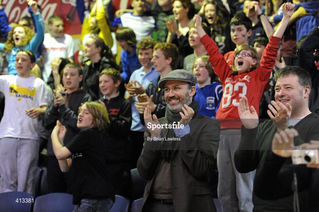 25 March 2010; Comedian Tommy Tiernan applauds after his son Dylan Tiernan's side, Colaiste Einde, won the final. U19C Boys - All-Ireland Schools League Finals 2010, Colaiste Einde, Galway v CBS Ennistymon, Clare, National Basketball Arena, Tallaght, Dublin. Picture credit: Brian Lawless / SPORTSFILE