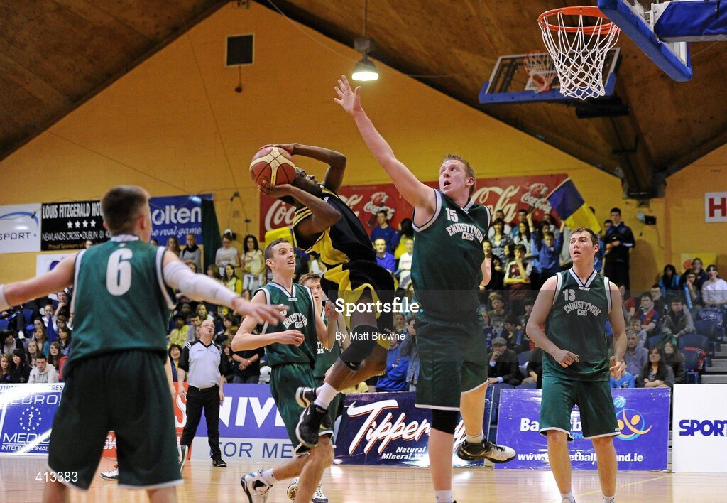 25 March 2010; Francisco Mbozo, Colaiste Einde, in action against Ciaran Devitt, CBS Ennistymon. U19C Boys - All-Ireland Schools League Finals 2010, Colaiste Einde, Galway v CBS Ennistymon, Clare, National Basketball Arena, Tallaght, Dublin. Picture credit: Matt Browne / SPORTSFILE