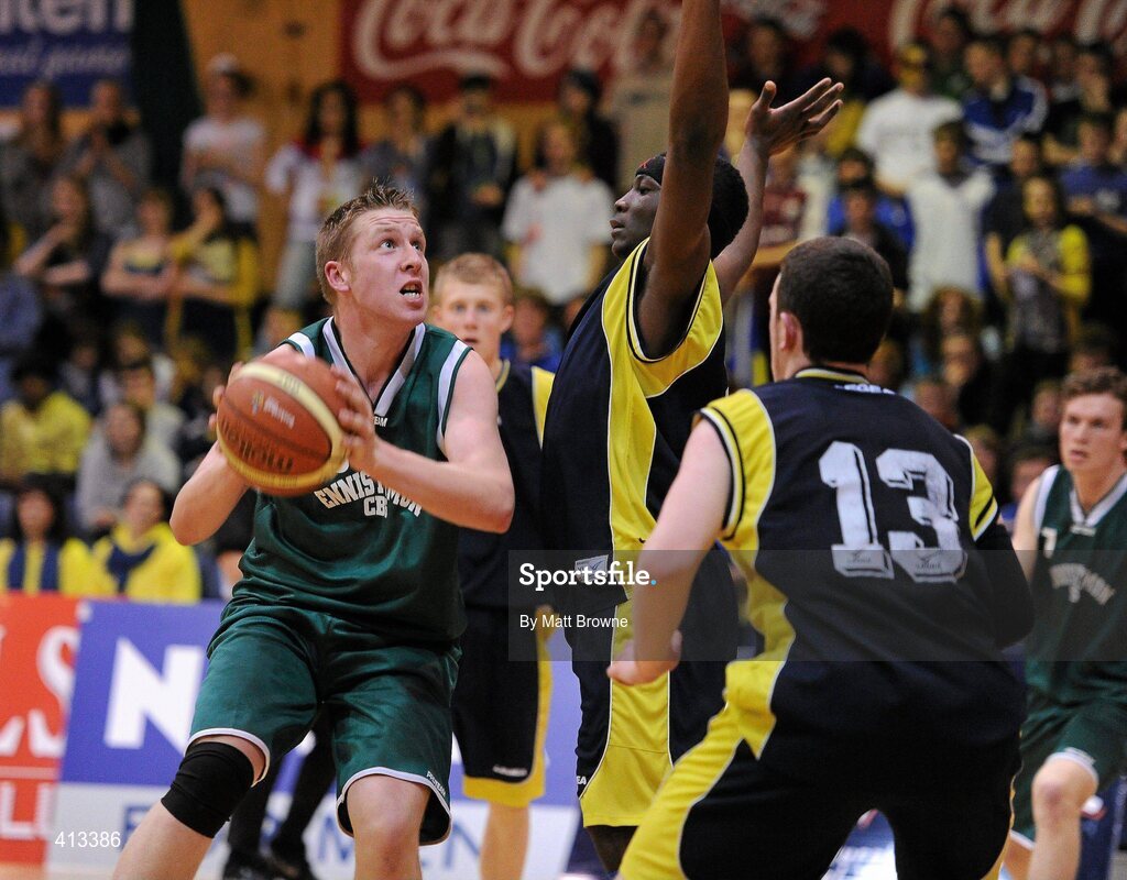 25 March 2010; Ciaran Devitt, CBS Ennistymon, in action against Kennedy Igor, Colaiste Einde. U19C Boys - All-Ireland Schools League Finals 2010, Colaiste Einde, Galway v CBS Ennistymon, Clare, National Basketball Arena, Tallaght, Dublin. Picture credit: Matt Browne / SPORTSFILE