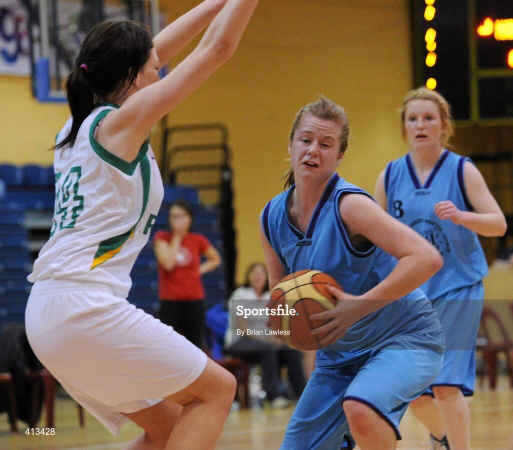 25 March 2010; Aisling Hennerbry, Stella Maris Secondary School, in action against Kristina Delahunt, St Mary's College. U19C Girls - All-Ireland Schools League Finals 2010, St Mary's College, Arklow v Stella Maris Secondary School, Waterford, National Basketball Arena, Tallaght, Dublin. Picture credit: Brian Lawless / SPORTSFILE