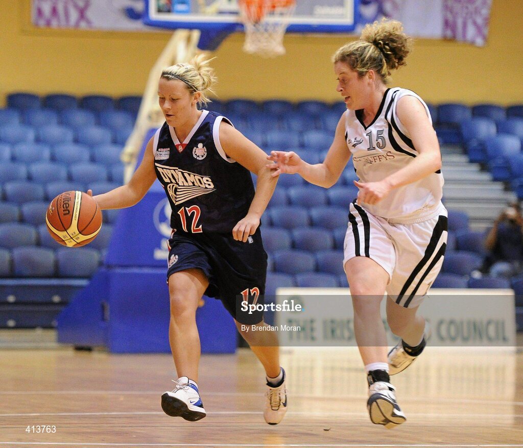 27 March 2010; Tamma McKenna, Oblate Dynamos, in action against Maura Guiney, Scruffy St Paul's. Basketball Ireland Women’s Division One Final, Oblate Dynamos, Dublin v Scruffy St Paul's, Killarney, Co. Kerry, National Basketball Arena, Tallaght, Dublin. Picture credit: Brendan Moran / SPORTSFILE