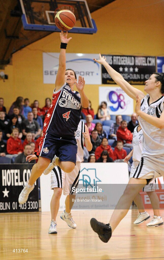 27 March 2010; Georgina McKanna, Oblate Dynamos, in action against Ashley Sheehy Campbell, Scruffy St Paul's. Basketball Ireland Women’s Division One Final, Oblate Dynamos, Dublin v Scruffy St Paul's, Killarney, Co. Kerry, National Basketball Arena, Tallaght, Dublin. Picture credit: Brendan Moran / SPORTSFILE
