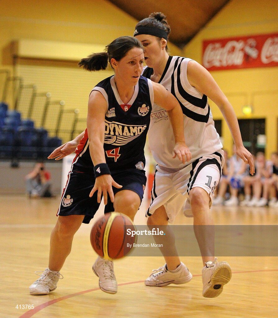 27 March 2010; Georgina McKanna, Oblate Dynamos, in action against Marissa Galwey, Scruffy St Paul's. Basketball Ireland Women’s Division One Final, Oblate Dynamos, Dublin v Scruffy St Paul's, Killarney, Co. Kerry, National Basketball Arena, Tallaght, Dublin. Picture credit: Brendan Moran / SPORTSFILE