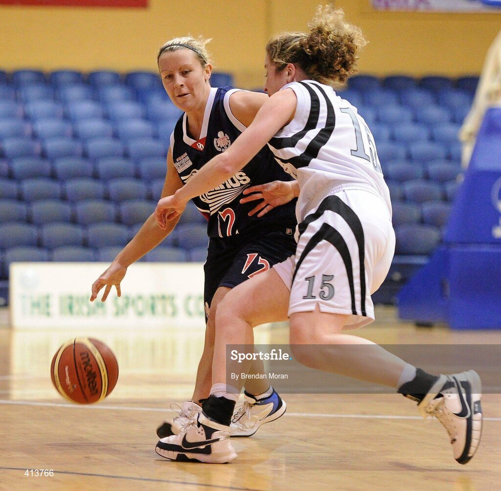 27 March 2010; Tamma McKenna, Oblate Dynamos, in action against Maura Guiney, Scruffy St Paul's. Basketball Ireland Women’s Division One Final, Oblate Dynamos, Dublin v Scruffy St Paul's, Killarney, Co. Kerry, National Basketball Arena, Tallaght, Dublin. Picture credit: Brendan Moran / SPORTSFILE