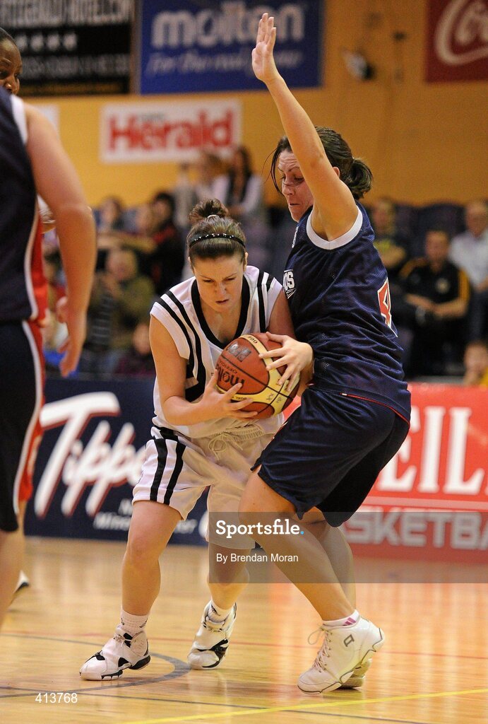 27 March 2010; Cassandra Buckley, Scruffy St Paul's, in action against Georgina McKanna, Oblate Dynamos. Basketball Ireland Women’s Division One Final, Oblate Dynamos, Dublin v Scruffy St Paul's, Killarney, Co. Kerry, National Basketball Arena, Tallaght, Dublin. Picture credit: Brendan Moran / SPORTSFILE