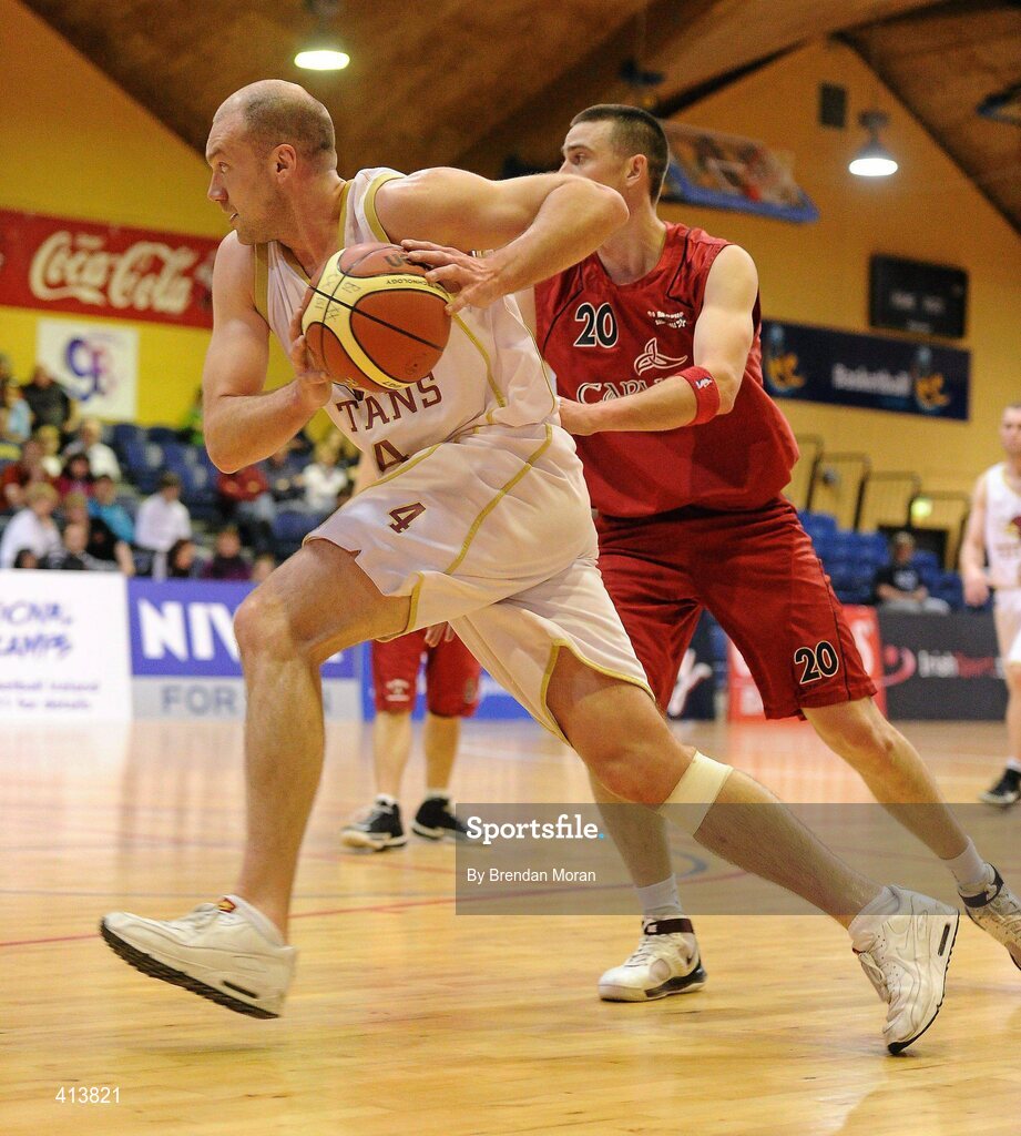 27 March 2010; David O'Keeffe, Titans, in action against Dan Griffin, Team Garvey St Mary's. Basketball Ireland Men’s Division One Final, Titans, Galway v Team Garvey St Mary's, Castleisland, Co. Kerry, National Basketball Arena, Tallaght, Dublin. Picture credit: Brendan Moran / SPORTSFILE
