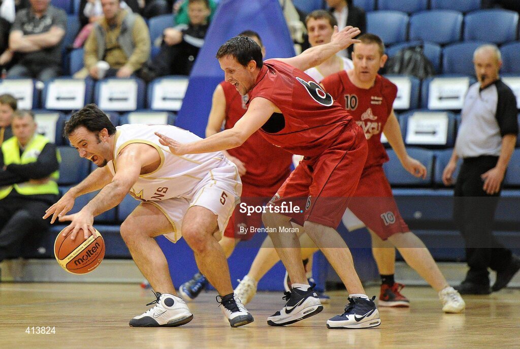 27 March 2010; Ignacio Torrens, Titans, in action against Ruairi Rahilly, Team Garvey St Mary's. Basketball Ireland Men’s Division One Final, Titans, Galway v Team Garvey St Mary's, Castleisland, Co. Kerry, National Basketball Arena, Tallaght, Dublin. Picture credit: Brendan Moran / SPORTSFILE