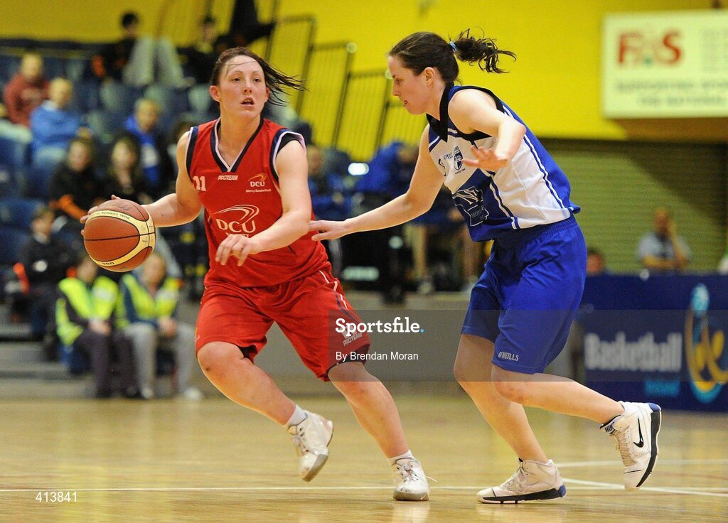 27 March 2010; Lindsay Peat, DCU Mercy, in action against Niamh Dwyer, Team Montenotte Hotel Cork. IrishSport.TV Women’s SuperLeague Final, Team Montenotte Hotel Cork v DCU Mercy, National Basketball Arena, Tallaght, Dublin. Picture credit: Brendan Moran / SPORTSFILE