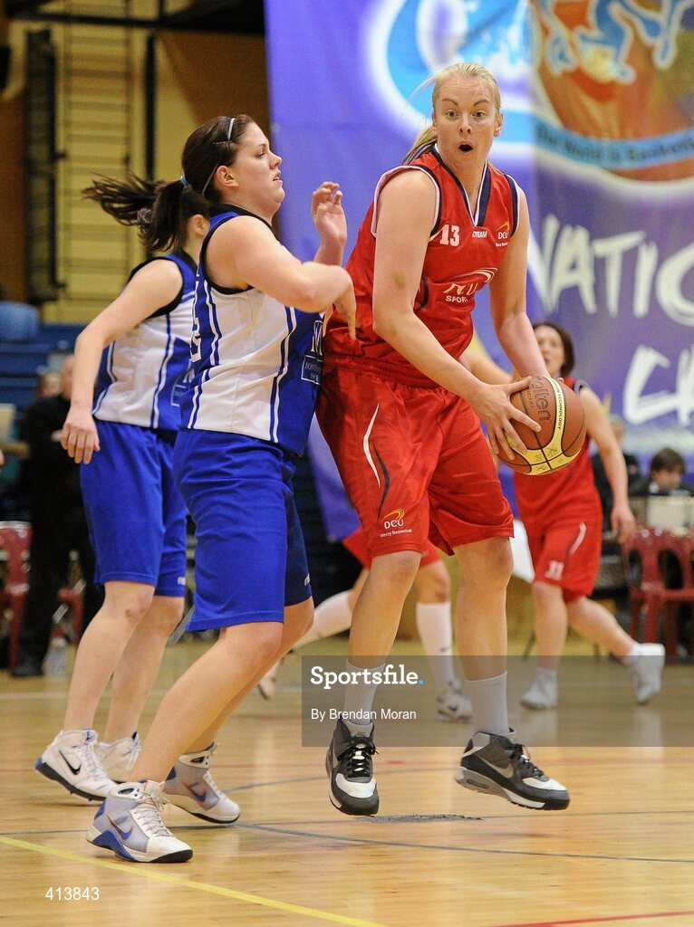 27 March 2010; Suzanne Maguire, DCU Mercy, in action against Marie Breen, Team Montenotte Hotel Cork. IrishSport.TV Women’s SuperLeague Final, Team Montenotte Hotel Cork v DCU Mercy, National Basketball Arena, Tallaght, Dublin. Picture credit: Brendan Moran / SPORTSFILE