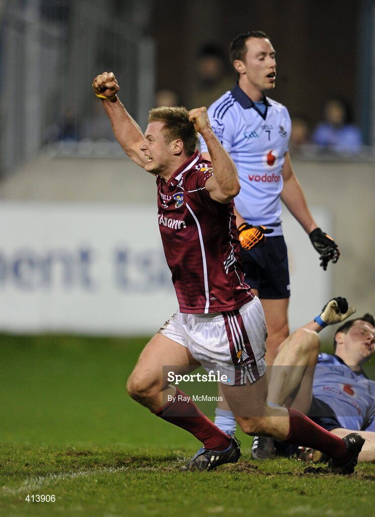 27 March 2010; Fiachra Breathnach celebrates scoring the first goal of the game for Galway. Allianz GAA Football National League, Division 1, Round 6, Dublin v Galway, Parnell Park, Dublin. Picture credit: Ray McManus / SPORTSFILE